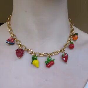 Tutti Frutti Charm 18K Gold Stainless Steel Waterproof Necklace